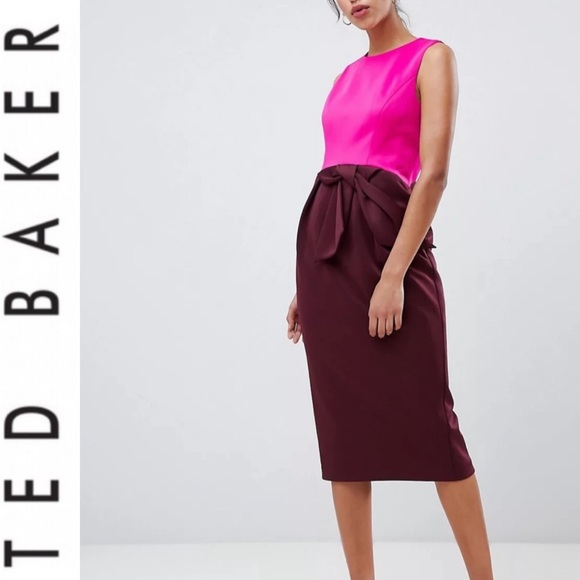 🌟HOST PICK🥂🎀NWT TED BAKER NIKKITA RIBBON DRESS💖💜Fuschia - Picture 4 of 16